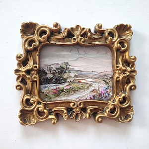 Vintage Wildflower Field Oil Painting: Colorado Landscape in Gold Frame 6/7"