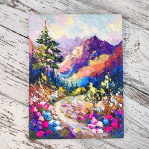 Wildflowers fields Colorado Rocky Mountains landscape 16:12 Original impasto 3d oil  painting CANVAS textured wall art palette knife artwork