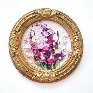 Lavender Field Oil Painting in Vintage Frame: Impasto Floral Art 8/8" image 1