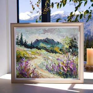 Campos de flores silvestres Grand Teton Wyoming 8:10” Pintura al óleo 3D original de empasto sobre PANEL SIN MARCO Arte de pared texturizado Obra de arte con espátula