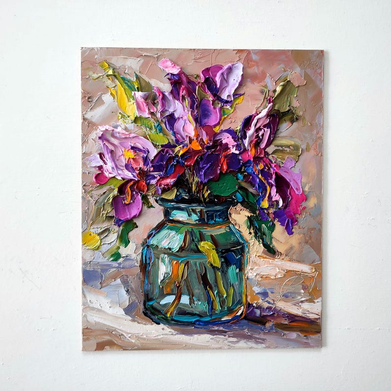 Iris Impasto Original Oil Painting: 8x10" Floral Textured Wall Art - Etsy