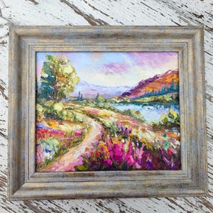 Wildblumen Felder Blumen Grand Teton Berglandschaft 10: 12 ”Original opasto 3D-Ölgemälde auf Malplatte Kunst