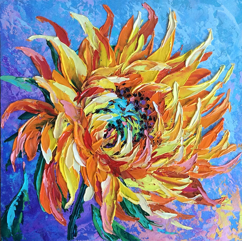 Abstract sunflower 1616 Original oil textured painting on Etsy