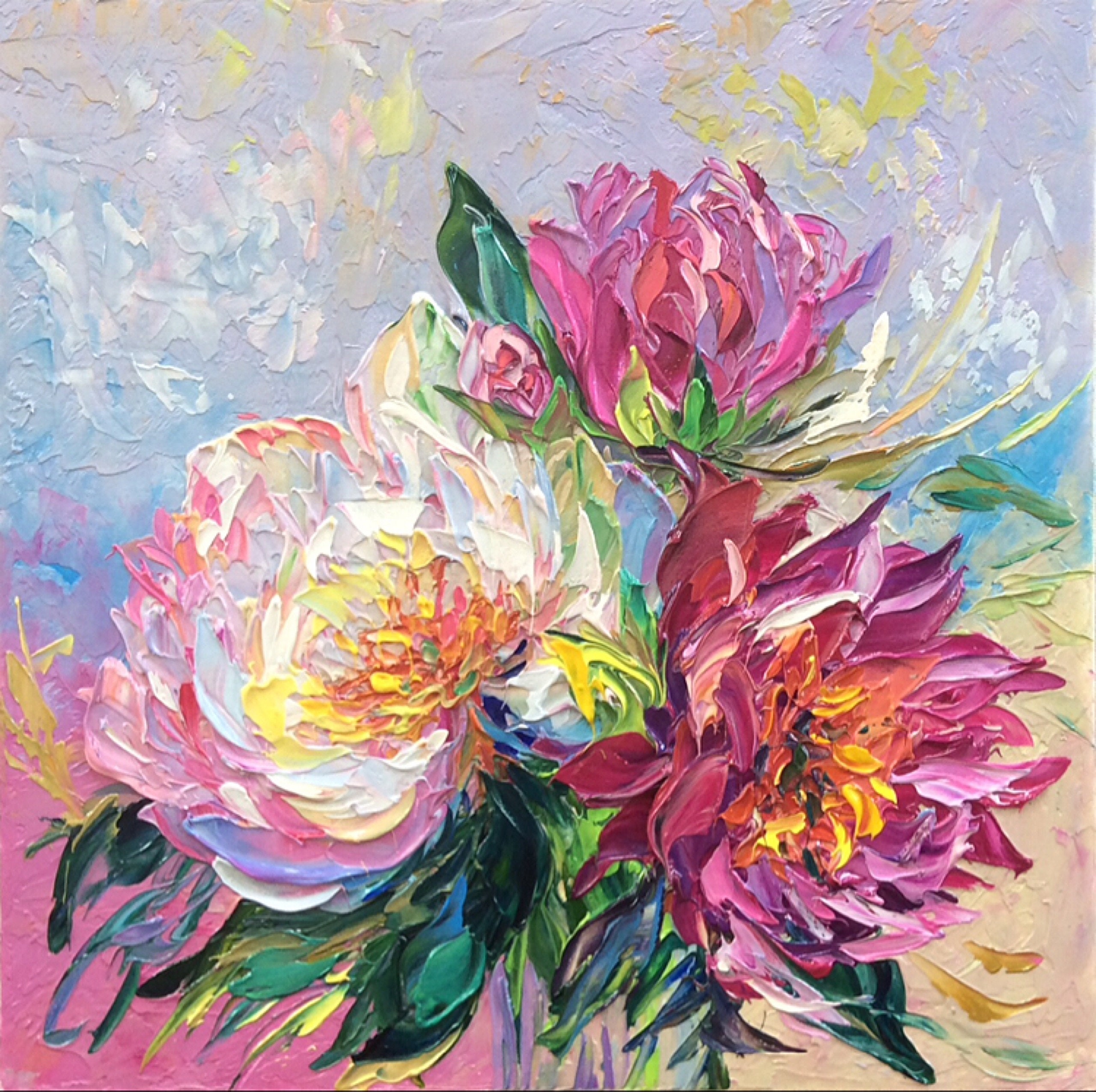Boho Pink Peonies Name Birth Month Flower Original Impasto 3d Etsy