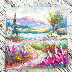 Colorado Wildflower Field Painting: Rocky Mountain Landscape, Impasto Oil on Canvas (12x12)