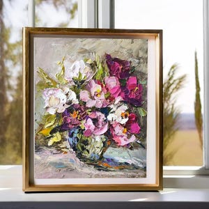 Rapsodia de peonías en jarrón, peonía floral, 26:20 cm, pintura al óleo 3D original sobre panel, sin marco, arte mural texturizado, obra de arte con espátula.