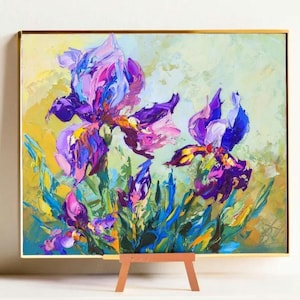 Campos de íris Paisagem campestre 10:12” Pintura a óleo 3D original em impasto em painel SEM MOLDURA arte de parede texturizada com espátula