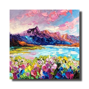 Lupinen Felder Wildblumen Grand Teton Nationalpark Wyoming 10:10” Original 3D Ölgemälde auf Leinwand