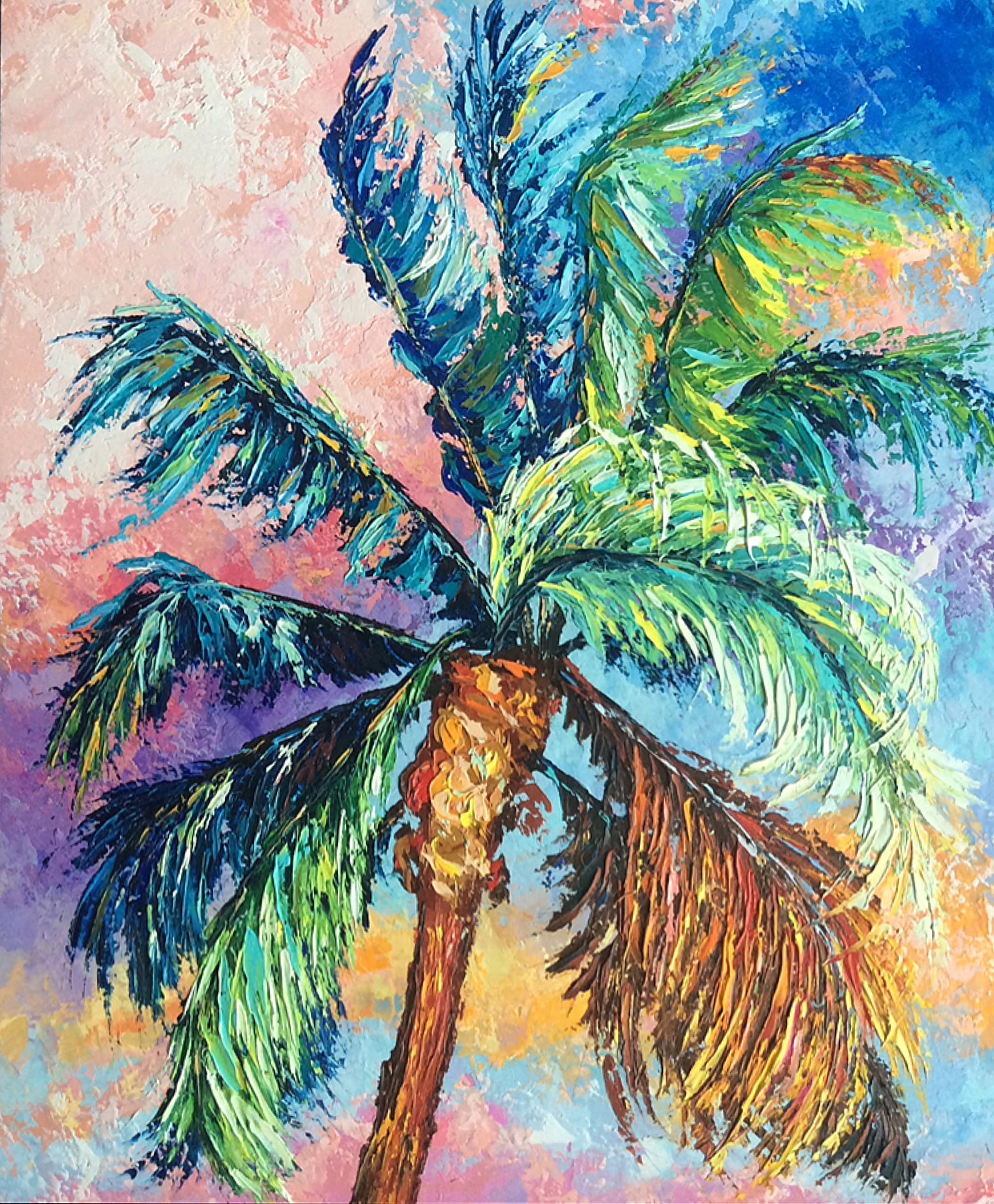 Abstract palm tree Hawaii 2420 Original Impasto 3d oil Etsy