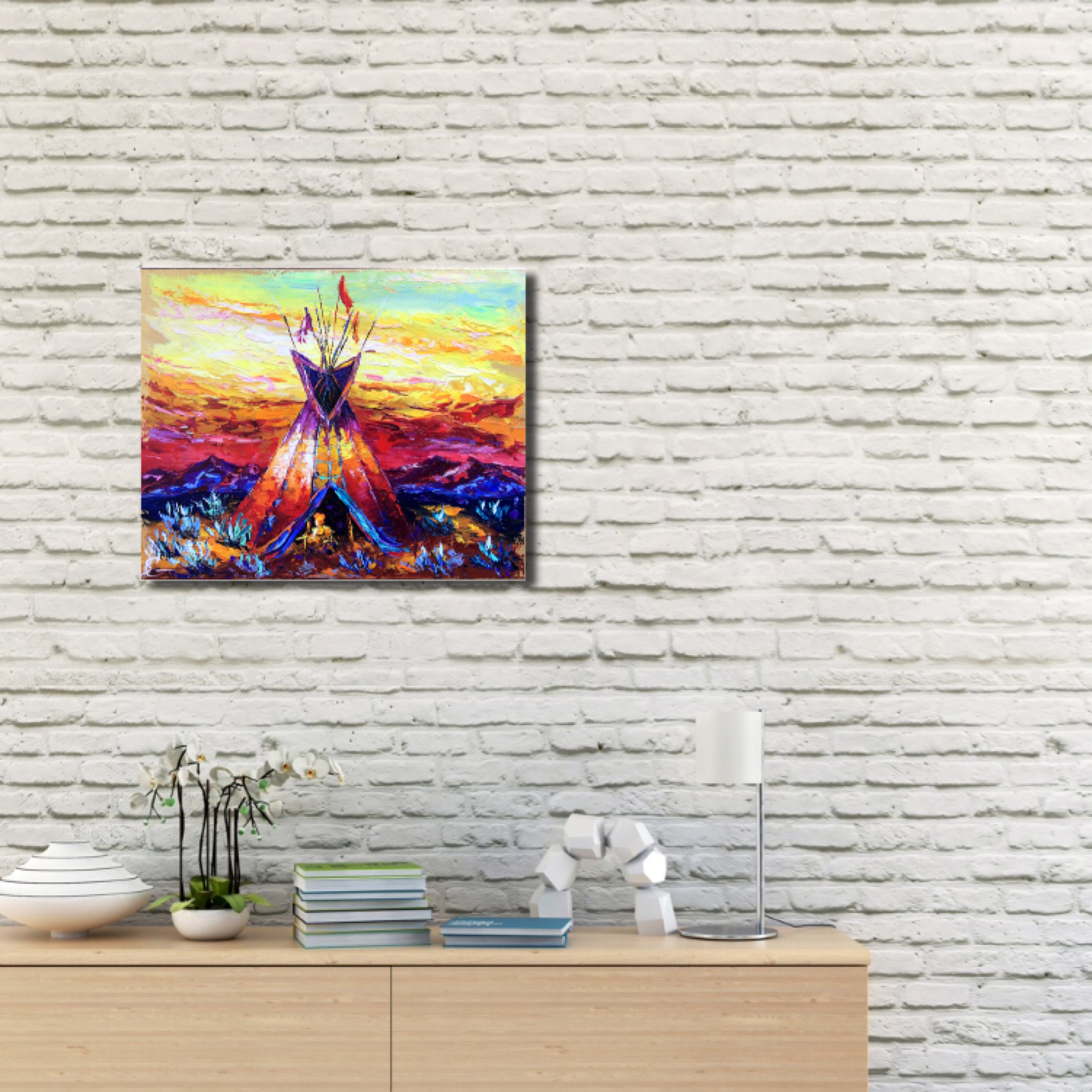 Tipi Oil Painting: Native American Impasto Art, Textured Palette