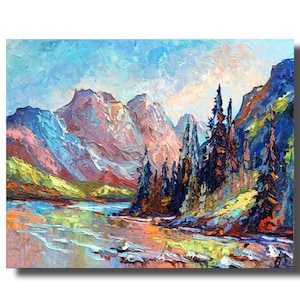 Colorado Rocky Mountains Oil Painting: Textured Palette Knife Autumn Landscape (16x20”)