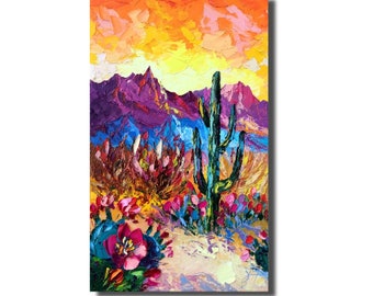 Saguaro Cactus Painting: Original Impasto Oil on Canvas (20x12)