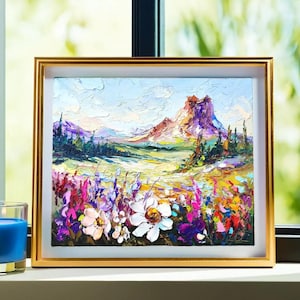 Mount Bachelor Oregon Oil Painting: Wildflower Impasto Landscape Art (10x12)