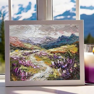 Paysage de montagne de champs de fleurs sauvages Colorado 8:10" Peinture à l'huile 3d originale d'empâtements sur une oeuvre de couteau à palette sans cadre