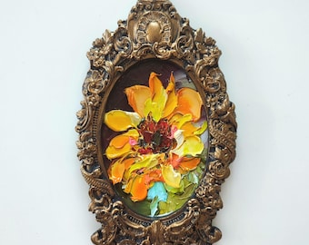 Sonnenblumen Ölgemälde: 3D Impasto Ölgemälde in Vintage Goldrahmen 20 mm