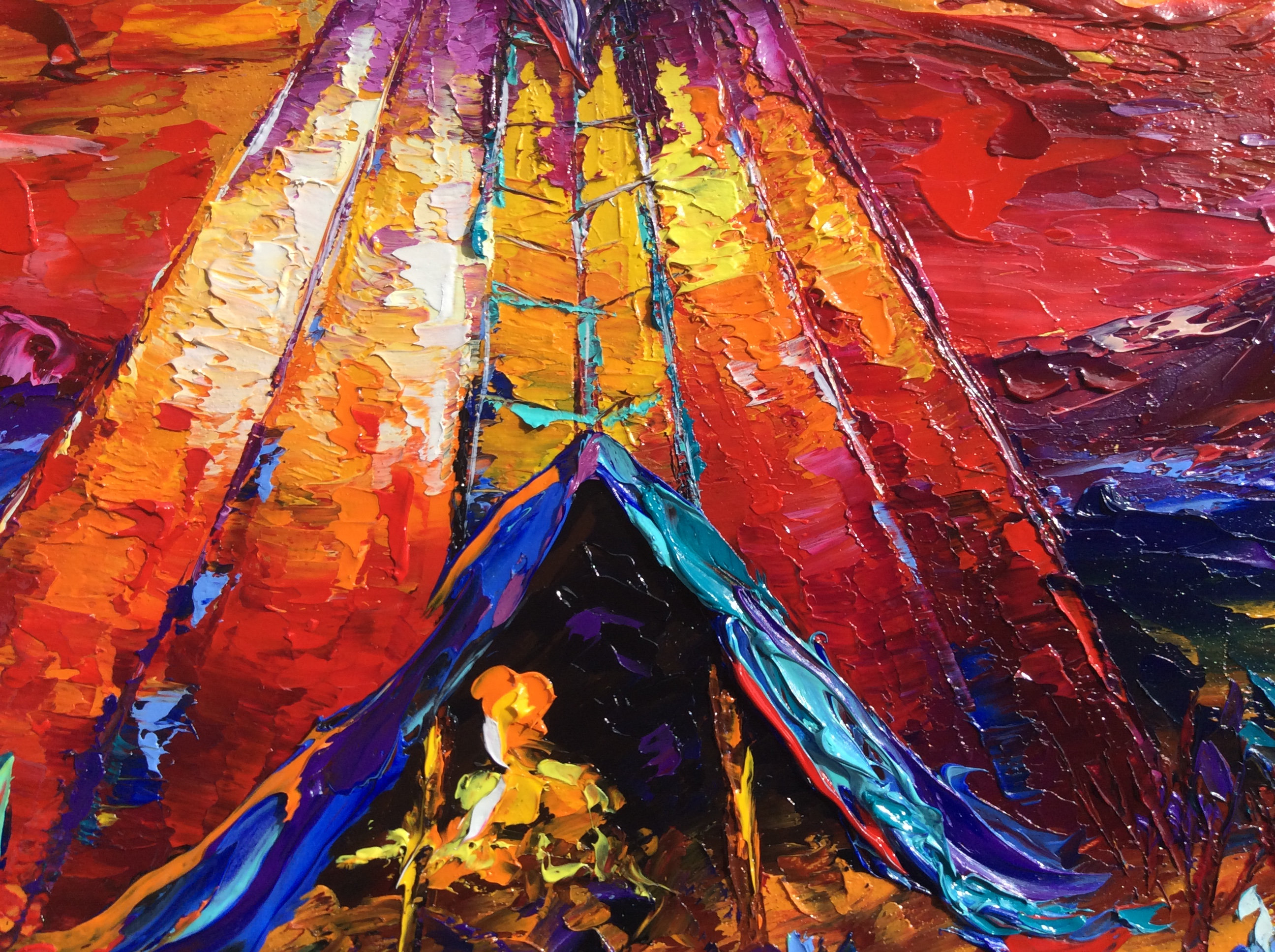Tipi Oil Painting: Native American Impasto Art, Textured Palette