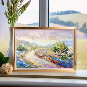 Robles viejos de Texas Hill Country, 6:9”, pintura al óleo 3D original con empasto sobre PANEL, obra de arte con espátula, sin marco