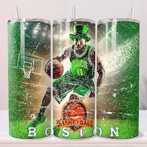 Basketball 20oz Tumbler Wrap, sublimation png design, boston basketball design, tumbler mockup, video mockup, Celtic, digital download