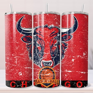 Envoltório de copo de basquete de 20 onças, design png de sublimação, basquete de chicago, download digital, maquete de copo, maquete de vídeo, touro