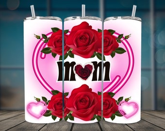 Mom Heart with Roses 20oz Tumbler Wrap, sublimation, fête des mères, maman d'amour, conception numérique, téléchargement numérique, maquette de gobelet, maquette vidéo