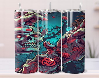 Zombie Halloween png crâne tumbler conception de sublimation, téléchargement numérique, horreur 20 oz tumbler conception de sublimation, png d’Halloween sans couture