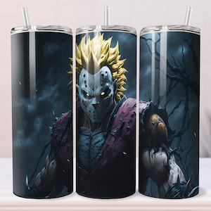 Jason Halloween Super Saiyan Tumbler Wrap: 20oz Anime Horror Sublimation Design (PNG Digital Download)