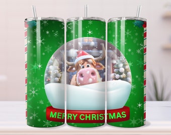 Highland Cow Snow Globe Tumbler Wrap, vacances, Joyeux Noël, vache de Noël, boule à neige, Noël de vache des Highlands, maquette de gobelet, maquette vidéo