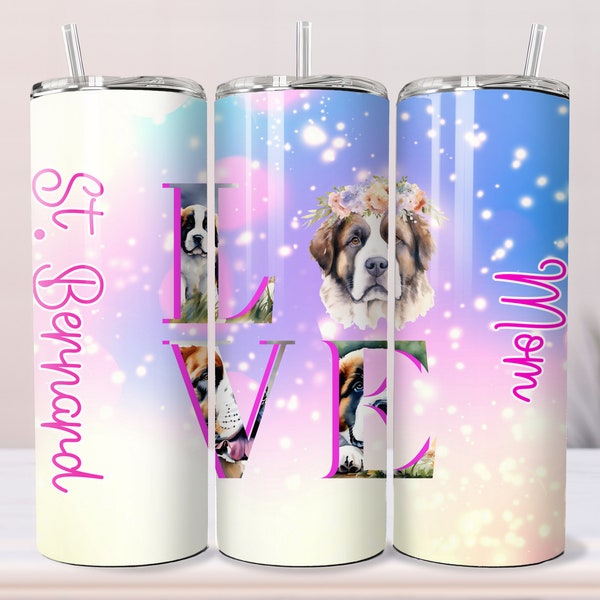 St Bernard Mom 20oz Tumbler Wrap, sublimation png design, St Bernard, digital download, dog tumbler wrap, tumbler mockup, video mockup