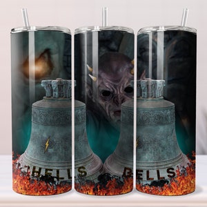 Emballage de gobelet Hells Bells, png hells bells, png de musique, conception de gobelet de musique, courant alternatif, musique des années 80, CC, maquette de gobelet, maquette vidéo de gobelet, années 80