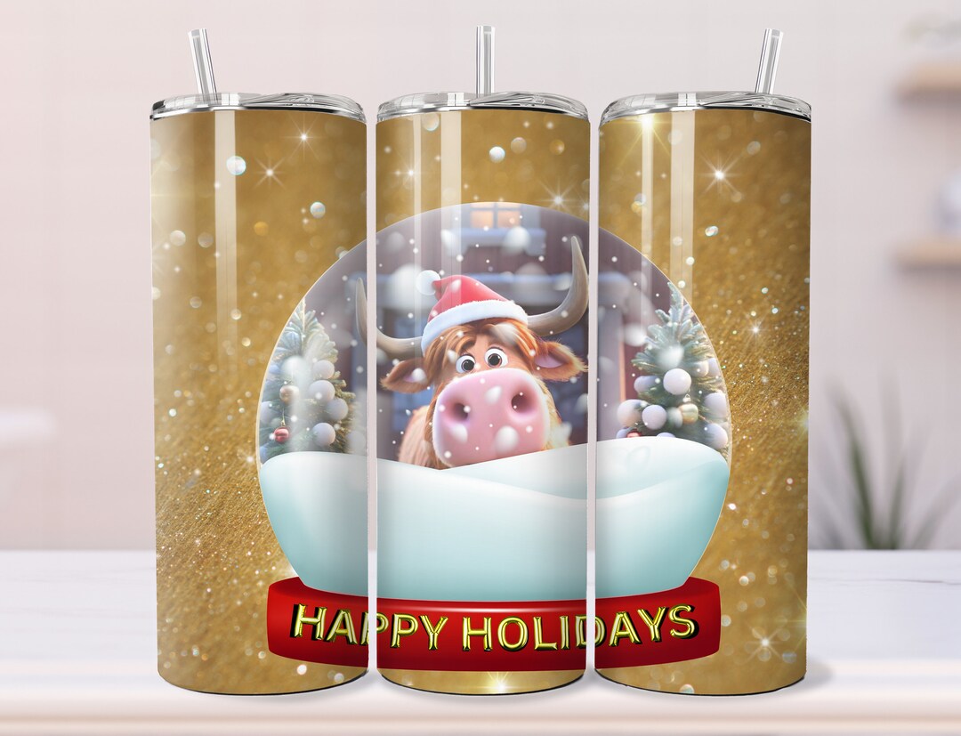 Highland Cow Snow Globe Tumbler Wrap Happy Holidays Etsy