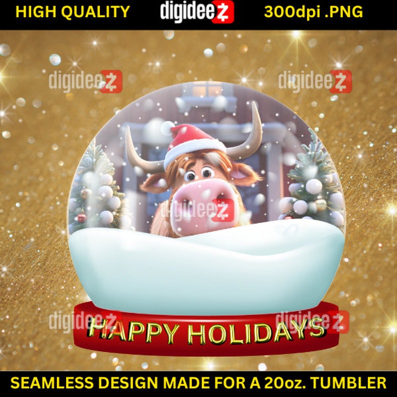Highland Cow Snow Globe Tumbler Wrap Happy Holidays - Etsy