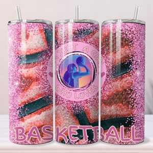 Emballage de gobelet de basket-ball 20 oz pour fille, conception png par sublimation, je suis juste une fille qui aime le basket-ball, maquette, maquette vidéo, téléchargement numérique