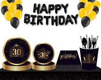 30th Birthday Decoration Set - Black and Gold 30th Birthday Decoration Set - Black Birthday Balloons - Black Birthday Decorations