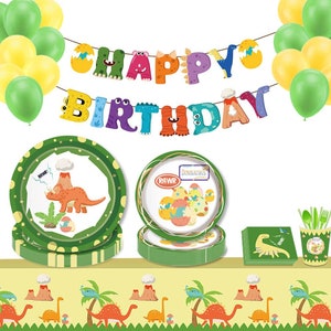 Dinosaurier Geburtstagsdekorationen - Dinosaurier Geburtstagsbanner - Dinosaurier Cupcake Toppers - Dinosaurier Cupcake Wrappers - Dinosaurier Partyzubehör