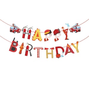 Fireman Fire Truck Birthday Banner, Fire Engine Birthday Decorations, Fireman Party Decorations - 15pcs