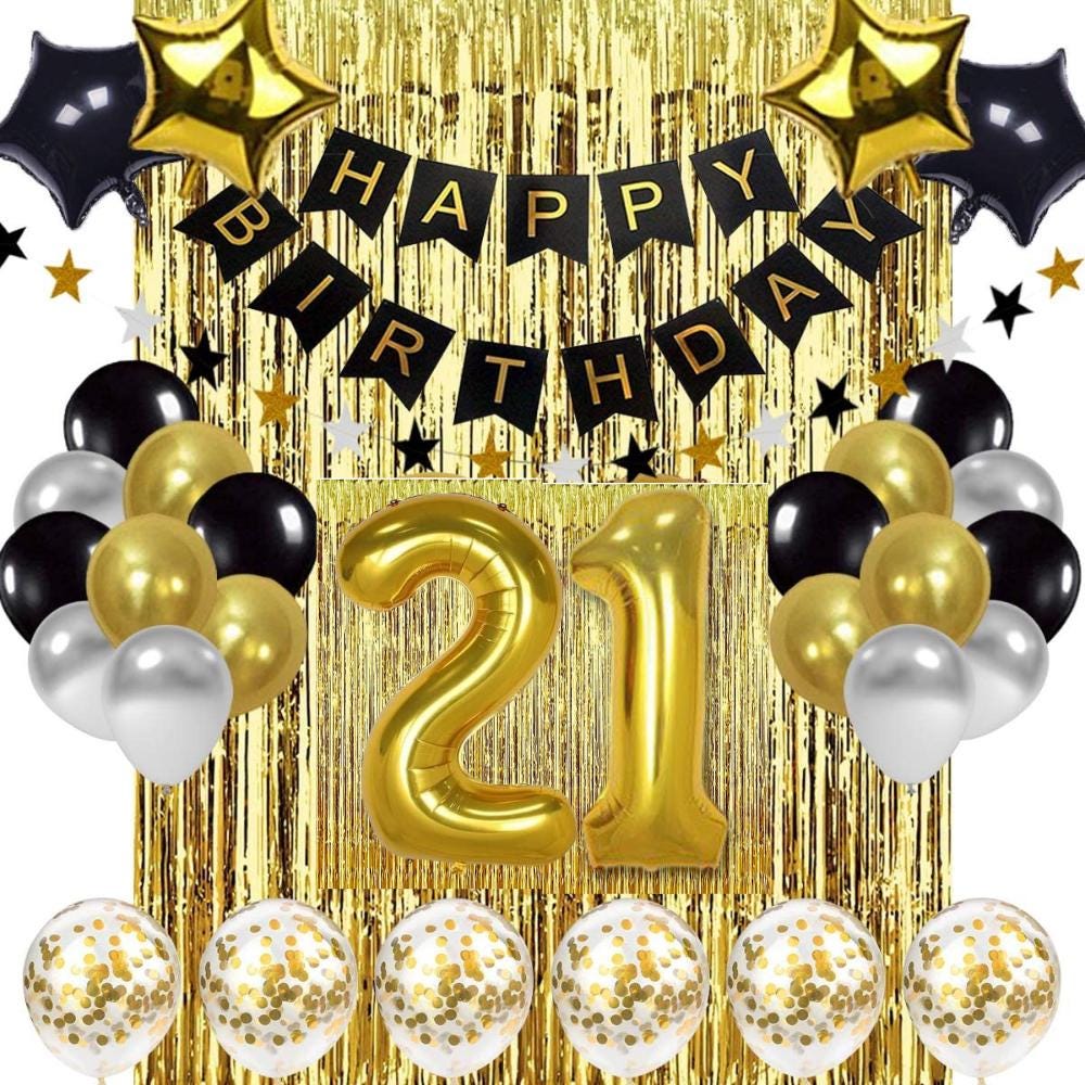 LUQ - Latex Ballonnen 21 Jaar - 6 Stuks - Zwart-Goud - Luxe Verjaardag