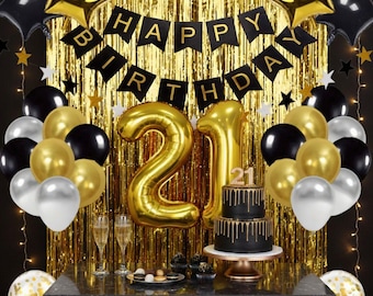 Gold and Black 21st Birthday Balloon Decoration Set, 21st Birthday Party Supplies