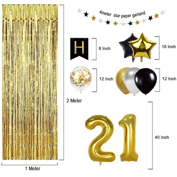 Decorazioni 21° Compleanno Nero E Oro: Striscione, Bandierine E 6 Vortici Appesi Per Festa Lui 857282