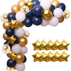 Navy Blue, Gold and White Party Garland Kit - Perfect For Birthdays, Weddings, Anniversaries, Baby Shower or Any Other Occasion - 103pcs