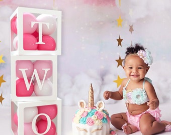 2nd Birthday Decorations For Girls, 2nd Birthday Decorations For Boys, 2nd Birthday Balloon Boxes - TWO Balloon Boxes - White - 3pcs