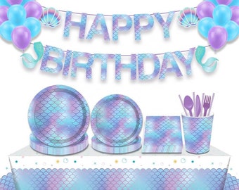 Décorations d'anniversaire de sirène - Bannière de sirène - Cupcake Toppers de sirène - Emballage de cupcake de sirène - Parfait pour une fête d'anniversaire sur le thème de la sirène