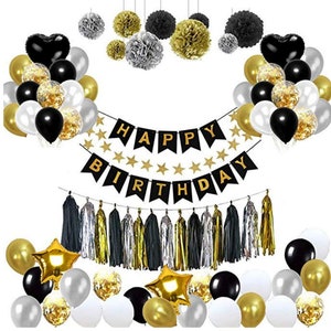 Black and Gold Birthday Party Decorations Set- Birthday Decoration Set - 68 pcs