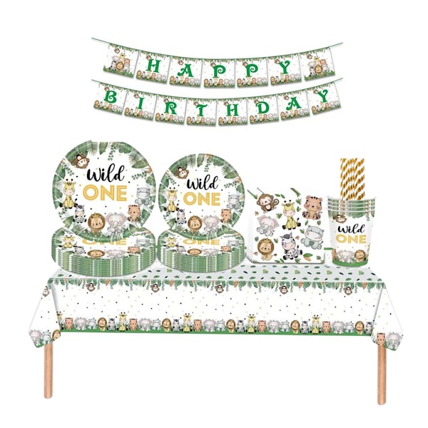 Wild ONE Birthday Decorations - Wild ONE Tableware - Jungle Party Decorations - Safari Birthday Decorations - Animal Theme Birthday