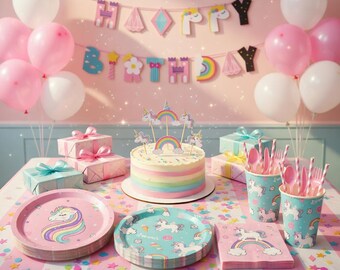 Unicorn Birthday Party Decorations Set, Pastel Dreamy Theme Supplies