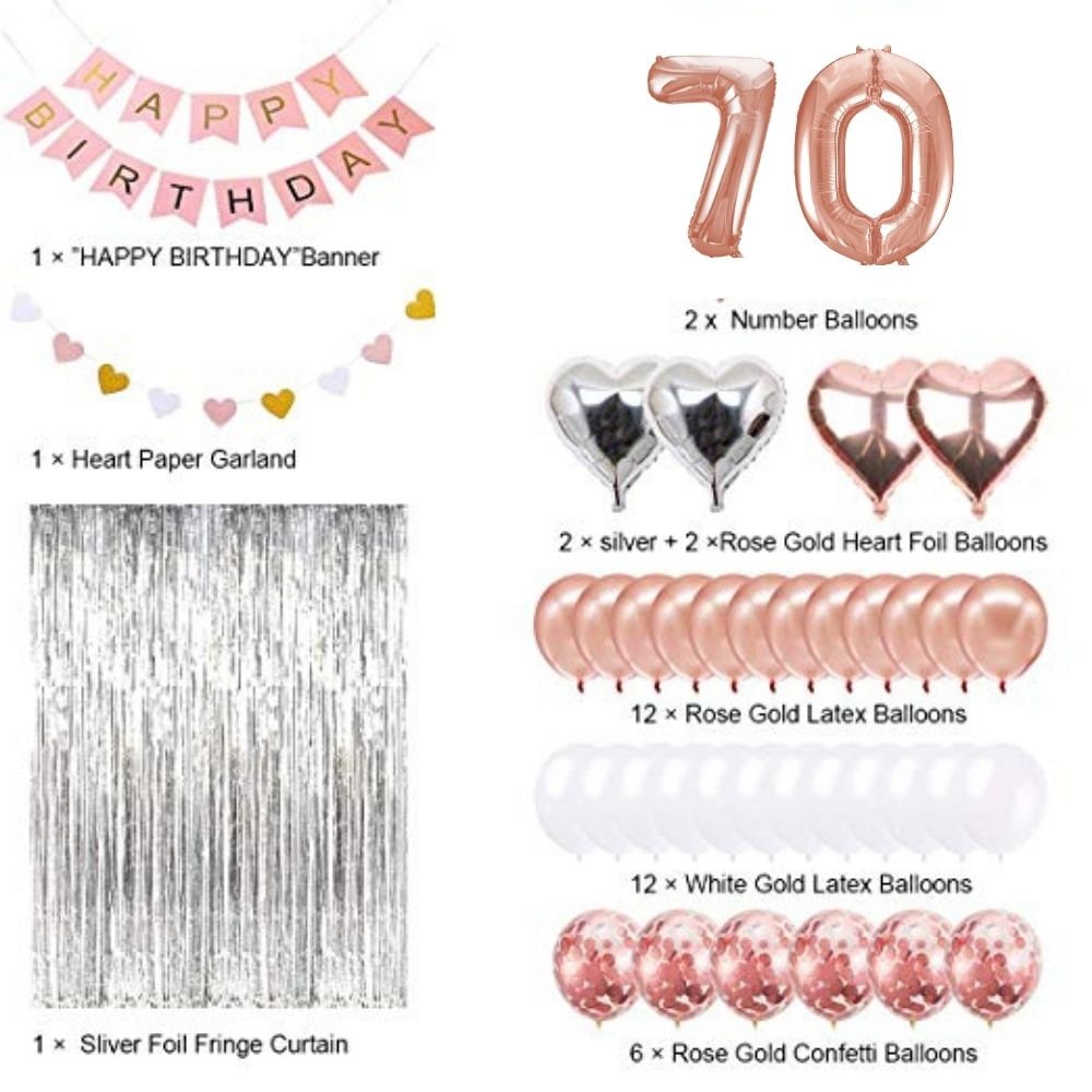 Festone Olografico Per 70° Compleanno - Oro Rosa, Lunghezza 3,9 M, 11 Bandiere, Per Interni Ed Esterni - 2