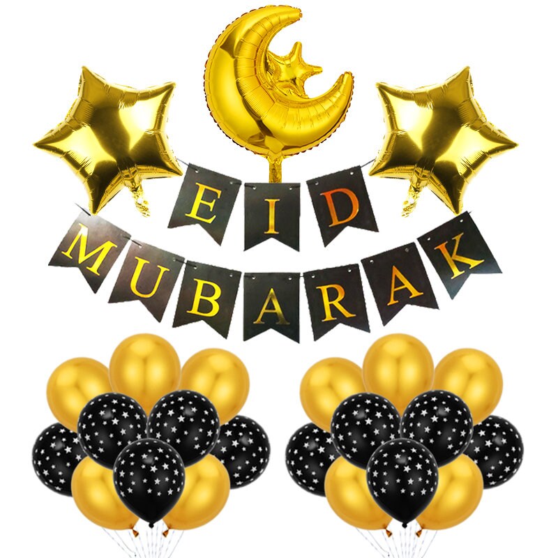 Décoration Eid Mubarak Vaisselle Jetable Or - Kit Complet Ballons, Assiettes Et Serviettes Pour Fête Ramadan 2025