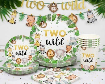 TWO Wild Birthday Decorations - TWO Wild Tableware - Born To be Wild - Jungle Party Decorations - Safari Birthday Decorations