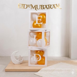 Eid Balloon Boxes - Eid Decorations For Home - Eid Party Decorations - White - 3pcs image 1