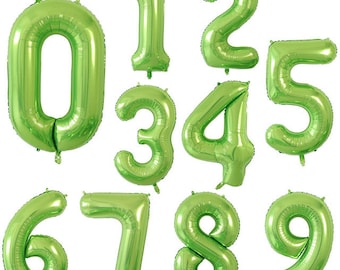Può includere: Palloncini numerati verdi, da 0 a 9, per una festa di compleanno o un'altra celebrazione.