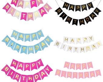 Happy Birthday Banner - Birthday Bunting - Birthday Decorations - Available in 6 Colours